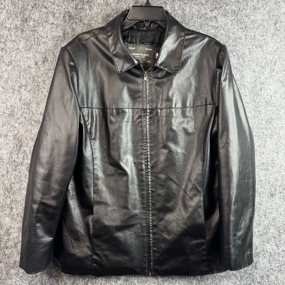Gianni Velente Men's Genuine Leather Jacket Black Zip Front Quilted Lining Large